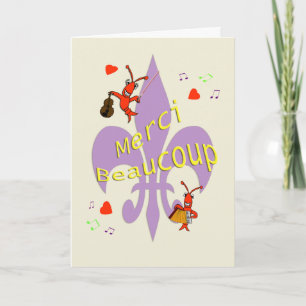 Carte De Remerciements Cajun Fleur de Lis Crawfish Thank You à French
