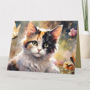 Carte De Remerciements Calico Cat, Jardin de printemps des papillons