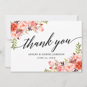 Carte De Remerciements Calligraphie Aquarelle Coral Floral Mariage