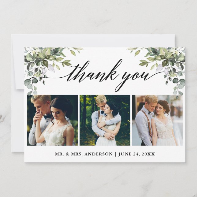 Carte De Remerciements Calligraphie Aquarelle Verdure Mariage 3 Photo (Devant)