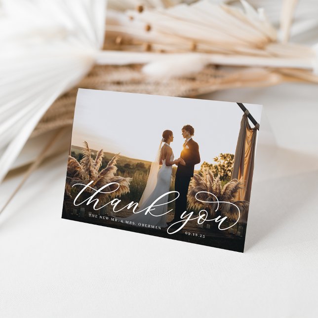 Carte De Remerciements Calligraphie classique Script Mariage photo pliée (Créateur téléchargé)