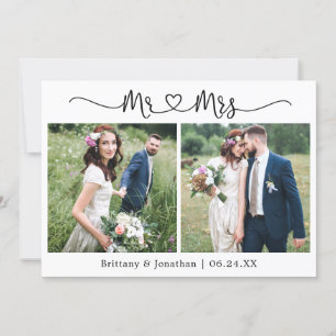 Carte De Remerciements Calligraphie Coeur M. et Mme 2 Mariage photo