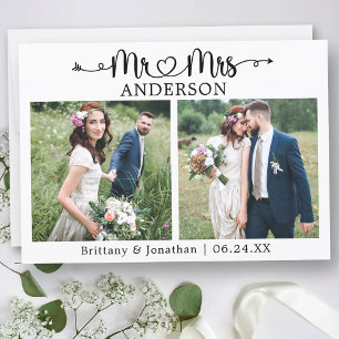 Carte De Remerciements Calligraphie Coeur M. et Mme 2 Mariage photo