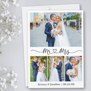 Carte De Remerciements Calligraphie Coeur M. et Mme 4 Mariage photo