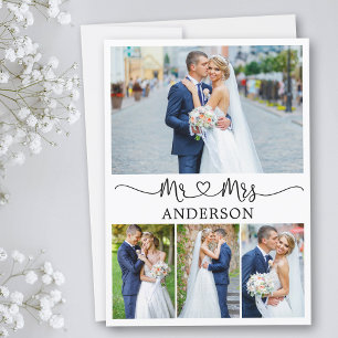 Carte De Remerciements Calligraphie Coeur M. et Mme 4 Photos Mariage