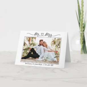 Carte De Remerciements Calligraphie Coeur Mariage M. et Mme Photo Pold