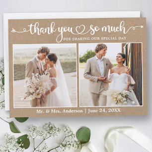 Carte De Remerciements Calligraphie Coeur Script 2 Photo Kraft Mariage