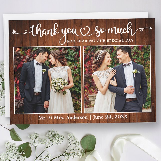 Carte De Remerciements Calligraphie Coeur Script Wood 2 Mariage photo (Customize to change your personalized text size or text style.)