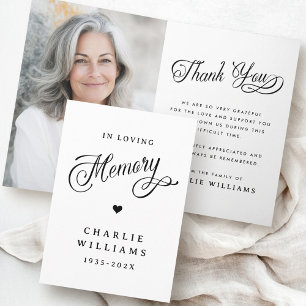Carte De Remerciements Calligraphie dans la mémoire amoureuse photo funér