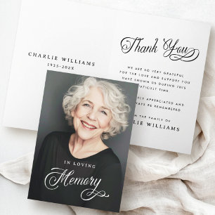 Carte De Remerciements Calligraphie dans la mémoire amoureuse photo funér