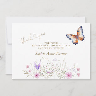 Carte De Remerciements Calligraphie de Baby shower Fleur sauvage papillon