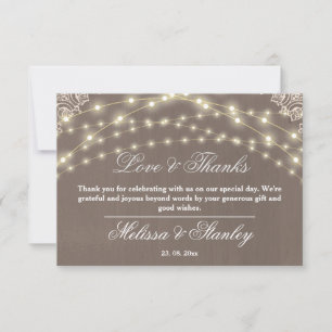 Carte De Remerciements Calligraphie de lumière en dentelle rustique Amour