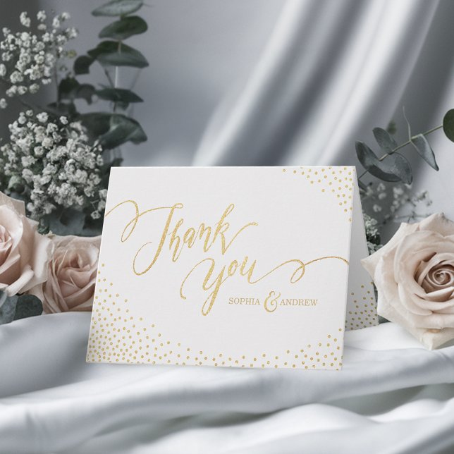 Carte De Remerciements Calligraphie de parties scintillant en faux or édi (Editable faux gold glitter calligraphy thank you)