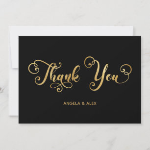 Carte De Remerciements Calligraphie décorative Faux Gold Foil Noir