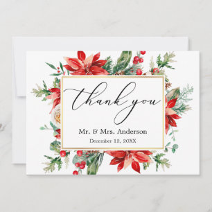 Carte De Remerciements Calligraphie délicate Poinsettia Mariage de verdur