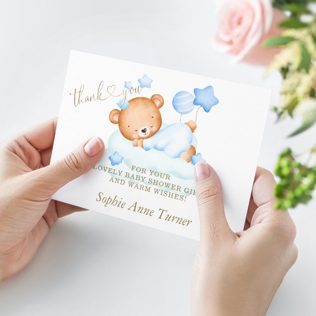 Carte De Remerciements Calligraphie du Baby shower de l'ours en peluche (Créateur téléchargé)