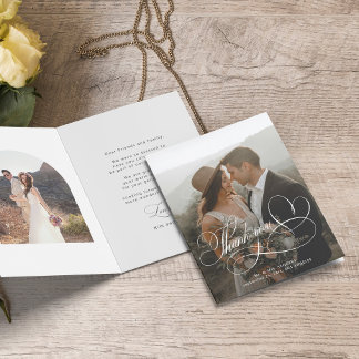 Carte De Remerciements Calligraphie élégante photo de mariage personnalis