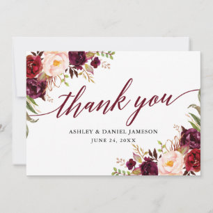 Carte De Remerciements Calligraphie Floral Bourgogne Mariage