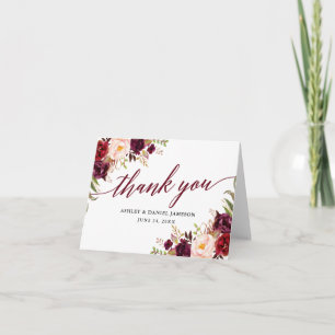 Carte De Remerciements Calligraphie Floral Bourgogne Mariage Note