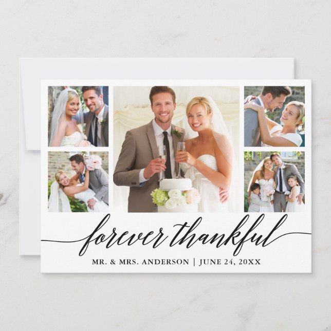 Carte De Remerciements Calligraphie Forever Thankful 5 Mariage photo (Devant)