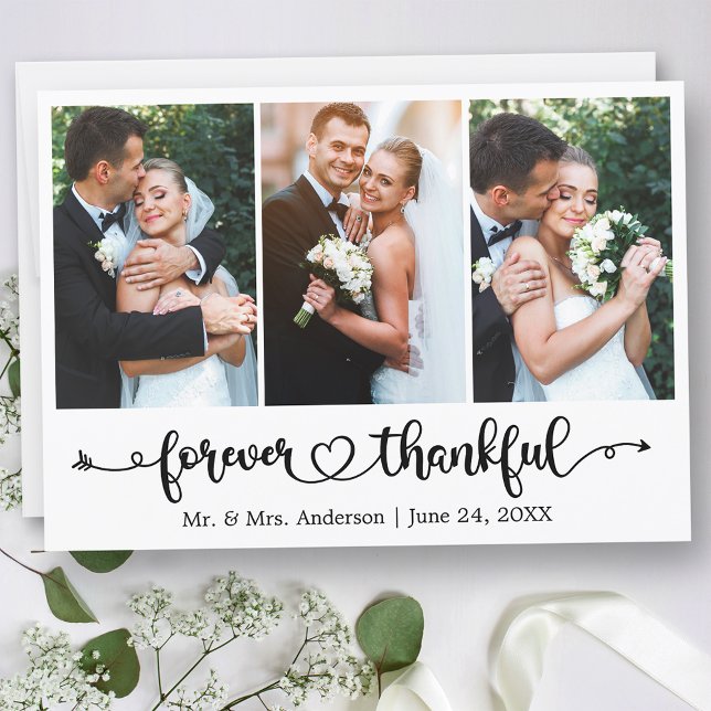 Carte De Remerciements Calligraphie Heart Forever Thankful 3 Mariage phot (Customize to change your personalized text size or text style.)