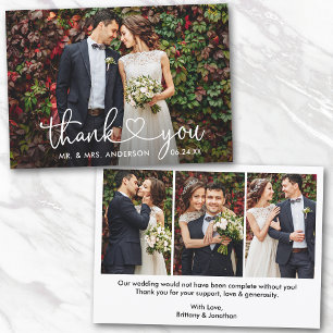 Carte De Remerciements Calligraphie Heart Mariage Mariée Groom 4 Photo