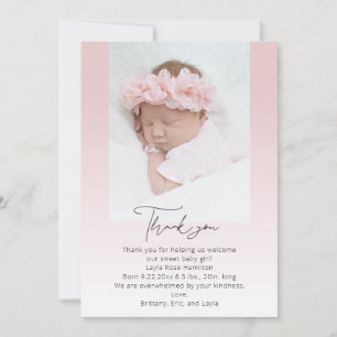 Carte De Remerciements Calligraphie manuscrite rose Baby shower photo