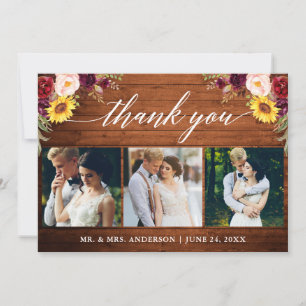 Carte De Remerciements Calligraphie Mariage floral mixte Bois 3 photo