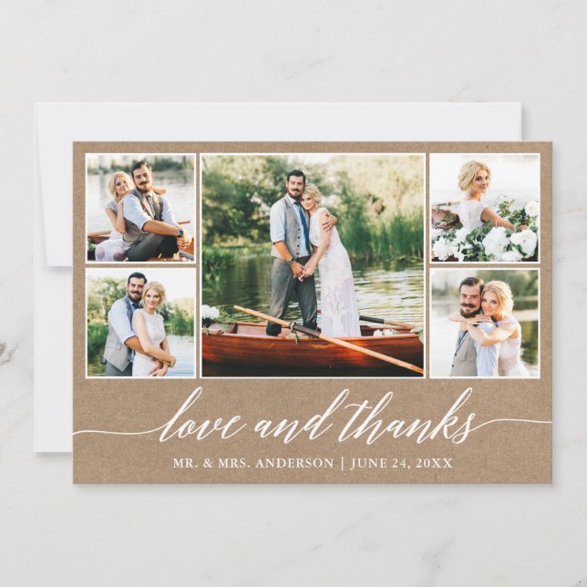 Carte De Remerciements Calligraphie Mariage Kraft Love Thanks 5 Photo (Devant)