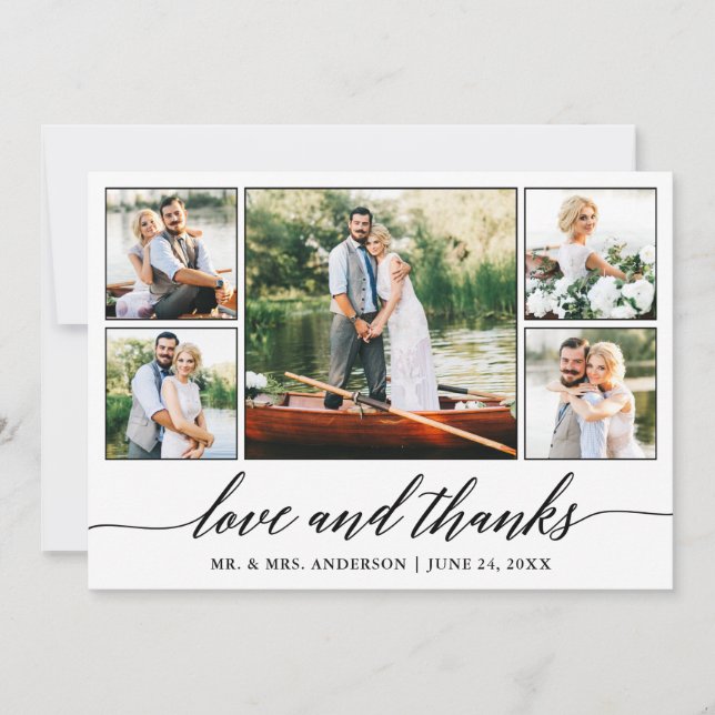 Carte De Remerciements Calligraphie Mariage Love and Thanks 5 Photo (Devant)