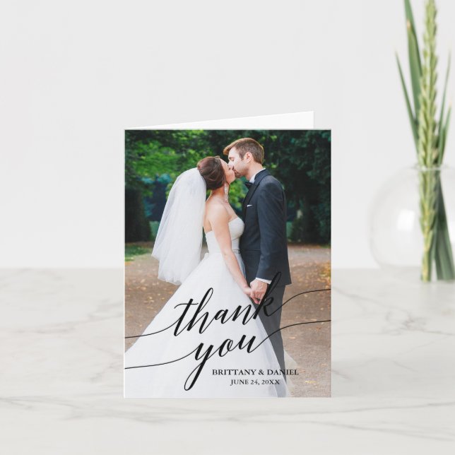 Carte De Remerciements Calligraphie Mariage photo superposition note (Devant)