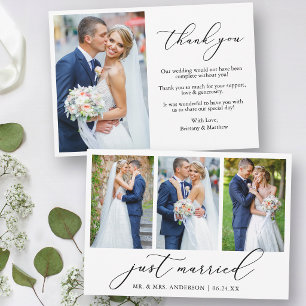Carte De Remerciements Calligraphie Moderne 4 Photo Just Married Mariage