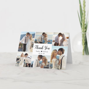 Carte De Remerciements Calligraphie moderne 6 Photo Collage Coeur Mariage