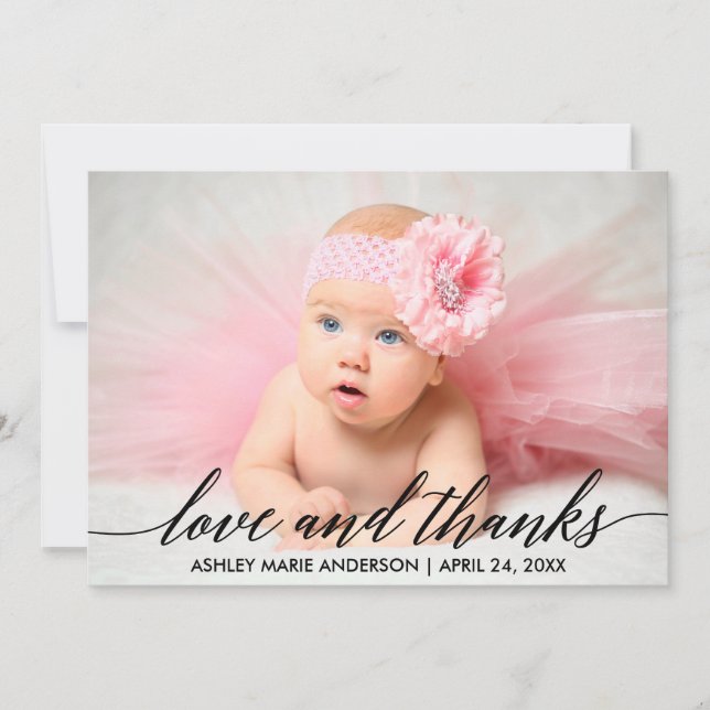 Carte De Remerciements Calligraphie moderne Baby Love and Thanks Photo (Devant)
