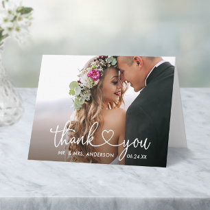 Carte De Remerciements Calligraphie moderne cœur note pliée de mariage