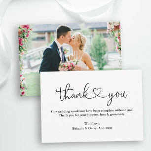Carte De Remerciements Calligraphie moderne Coeur Photo Mariage Note