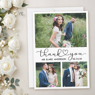 Carte De Remerciements Calligraphie moderne Coeur Script Mariage 3 Photos