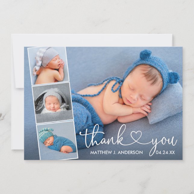 Carte De Remerciements Calligraphie moderne Heart Baby 4 Photo Collage (Devant)