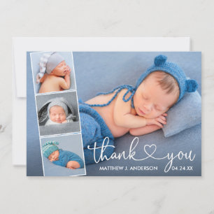 Carte De Remerciements Calligraphie moderne Heart Baby 4 Photo Collage