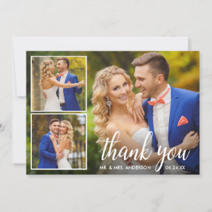 Carte De Remerciements Calligraphie moderne Mariage 3 Photo Collage