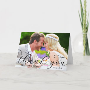 Carte De Remerciements Calligraphie moderne Mariage Couple photo Plier
