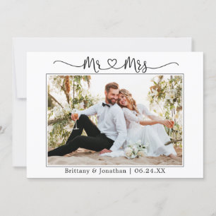 Carte De Remerciements Calligraphie moderne Mariage de coeur M. et Mme