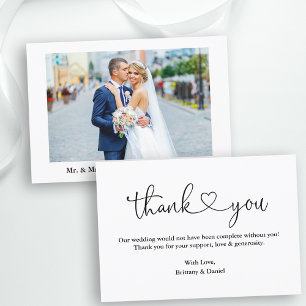 Carte De Remerciements Calligraphie moderne Mariage du coeur Note photo