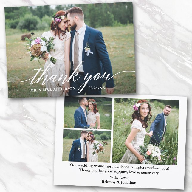 Carte De Remerciements Calligraphie moderne Mariage Mariée Salle 4 Photos (Customize to change your personalized text size or text style.)