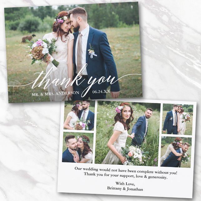 Carte De Remerciements Calligraphie moderne Mariage Mariée Salle 6 Photos (Customize to change your personalized text size or text style.)