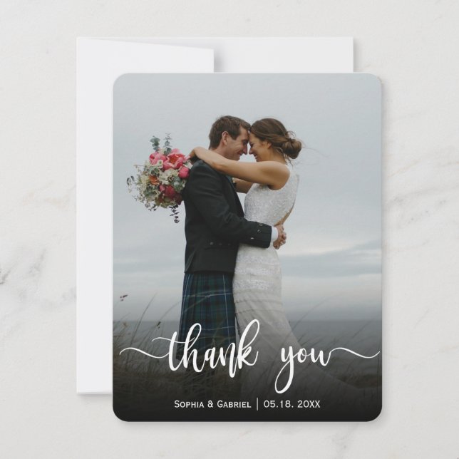 Carte De Remerciements Calligraphie moderne Mariage photo complète (Devant)