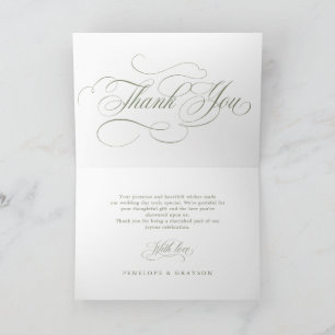 Carte De Remerciements Calligraphie moderne mariage vert sauge intemporel