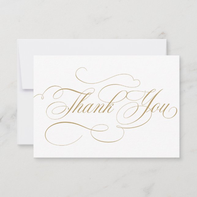 Carte De Remerciements Calligraphie moderne or intemporel et mariage blan (Devant)