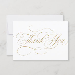 Carte De Remerciements Calligraphie moderne or intemporel et mariage blan