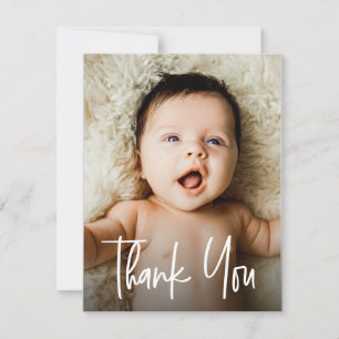 Carte De Remerciements Calligraphie moderne pour Baby Shower avec photos